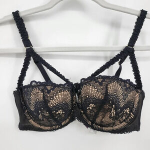 Adore Me Black Lace Demi Bra with Nude Lining